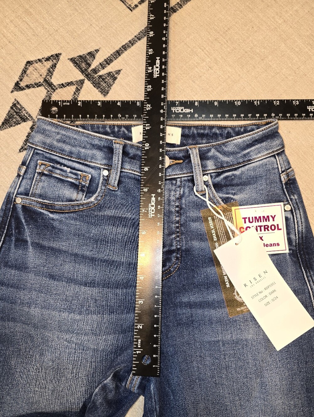 Risen Tummy Control High Rise Baggy Wide Leg Jeans Dark Wash Size 0/24 NWT - Picture 8 of 15